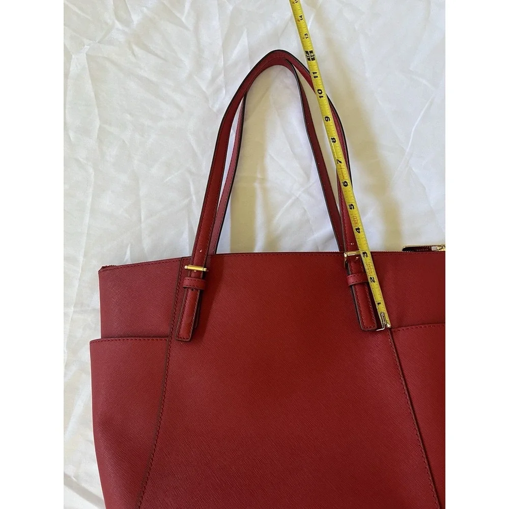 NEW Michael Kors Jet Set Top-Zip Saffiano Leather Red No Tags